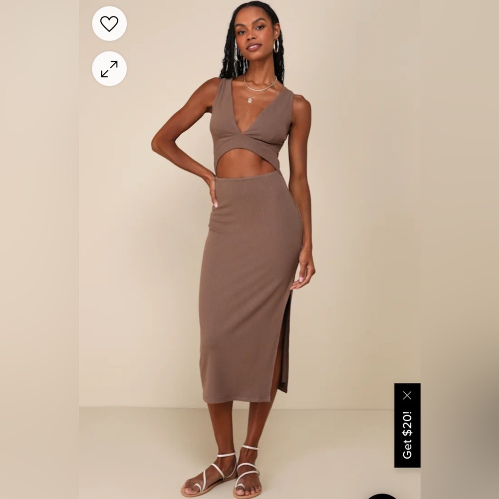 NWT Lulu’s Brown Midi Cutout Dress - Size XS